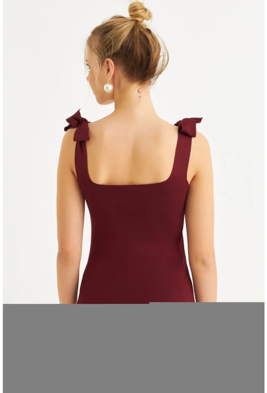 Kadın Bordo Triko Bluz YV236