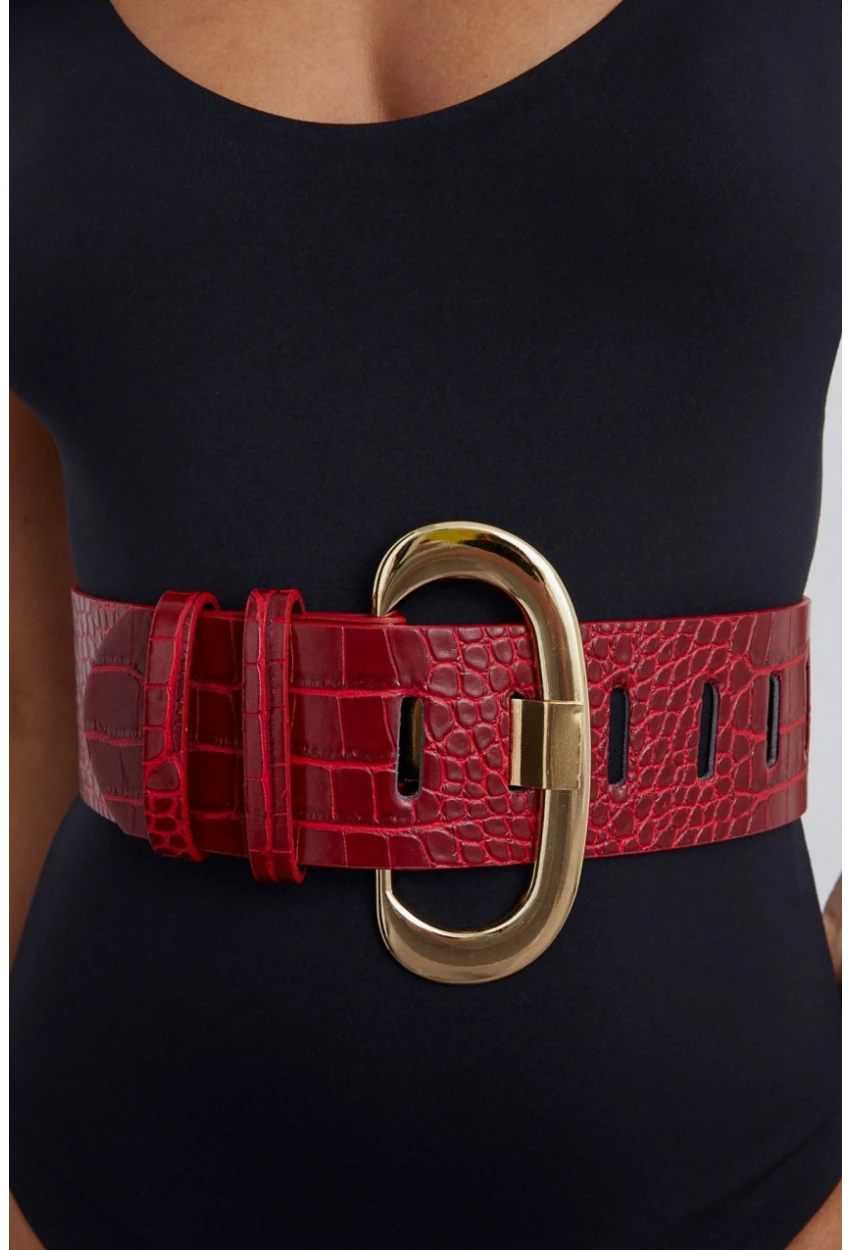 Kadın Bordo Yılan Desenli Kemer BE523