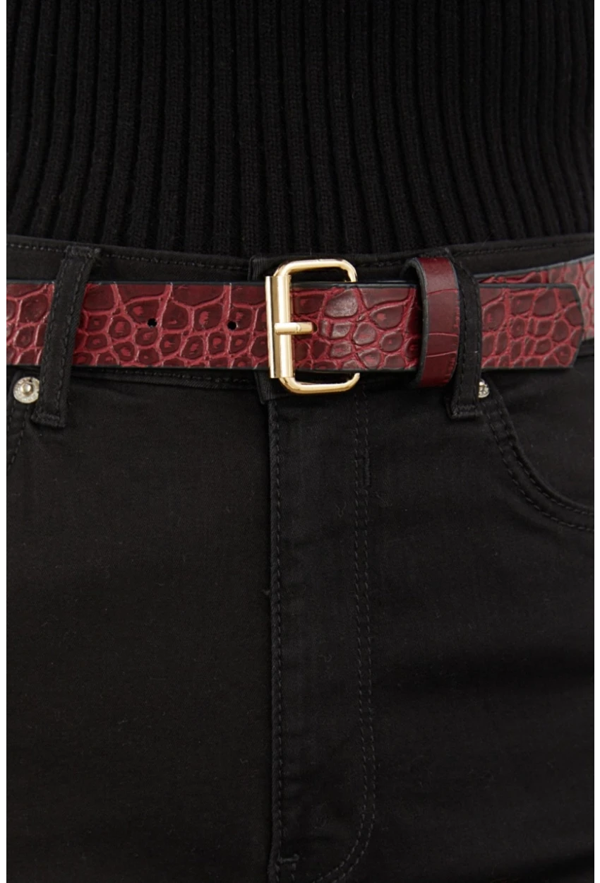 Kadın Bordo Yılan Desenli Kemer BE599