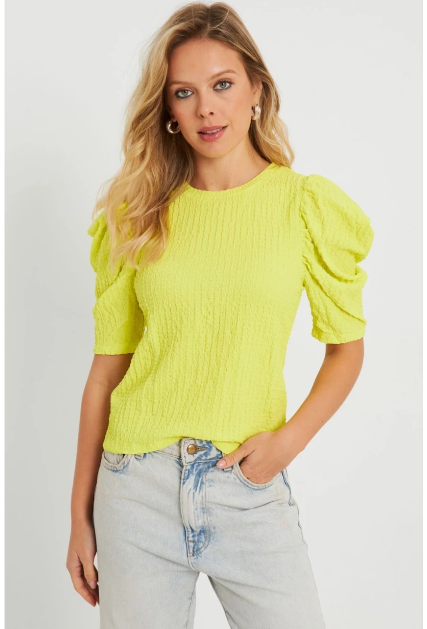 Kadın Bürümcük Bluz Neon Sarı AYD282