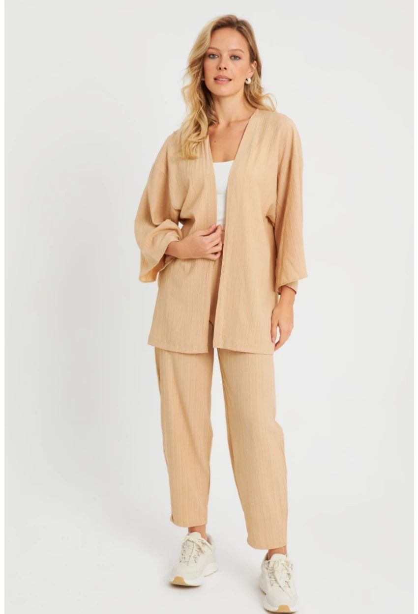 Kadın Bürümcük Kimono Takım Camel Q983