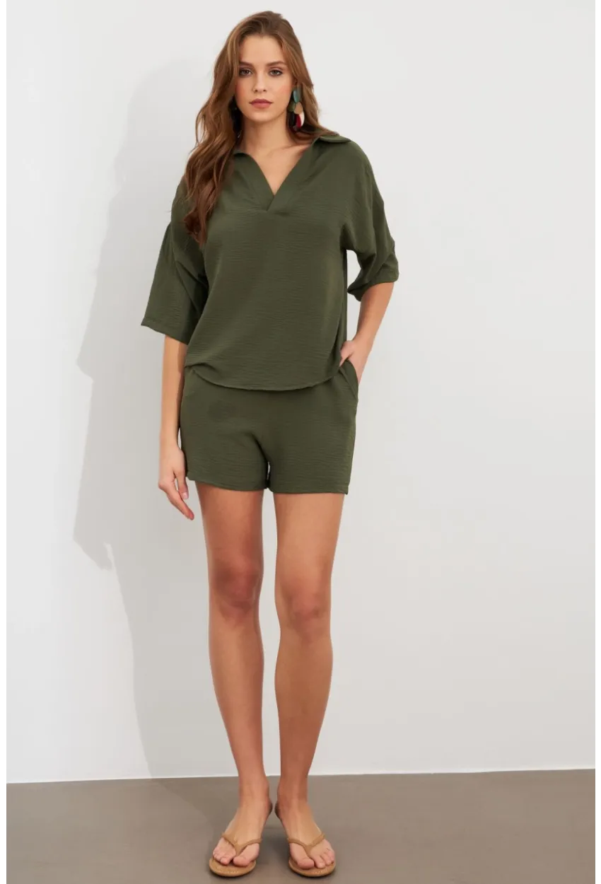 Kadın Çağla Yeşili Aerobin Şort Takım Q1005