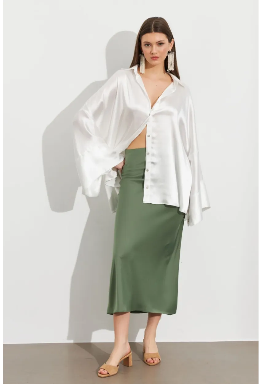 Kadın Çağla Yeşili Saten Çan Etek SE20