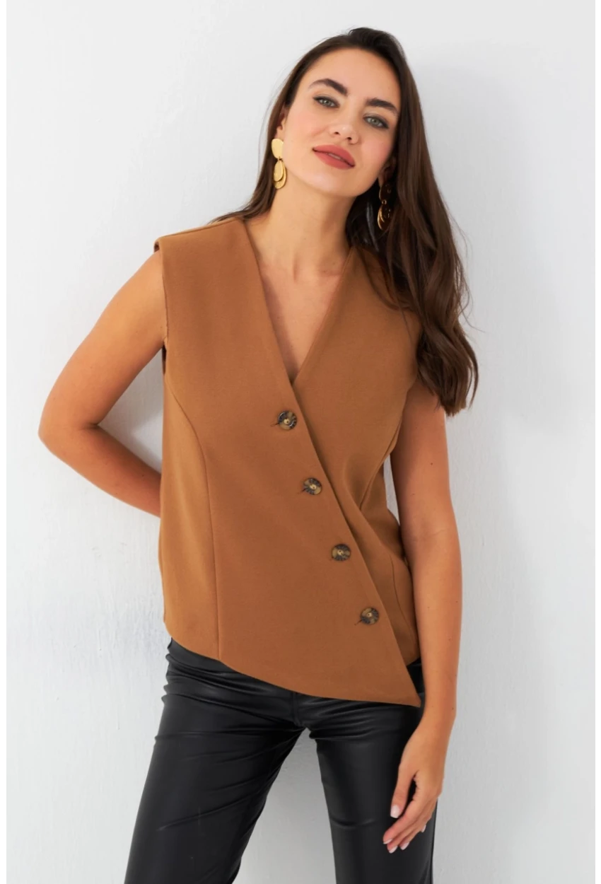 Kadın Camel Astarlı Asimetrik Yelek RAD50102