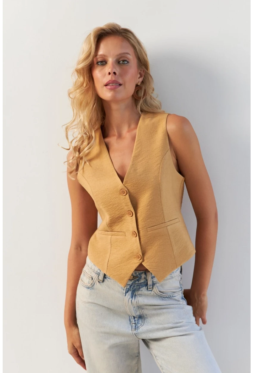 Kadın Camel Astarlı Keten Yelek TW60046-1