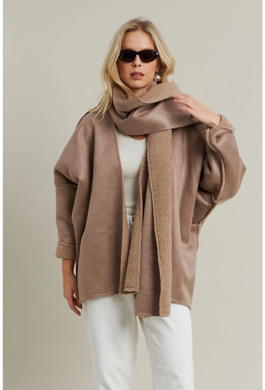 Kadın Camel Atkılı İçi Peluş Premium Ceket SE5