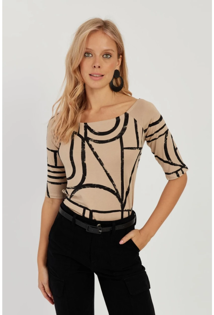 Kadın Camel Desenli Bluz AYD295