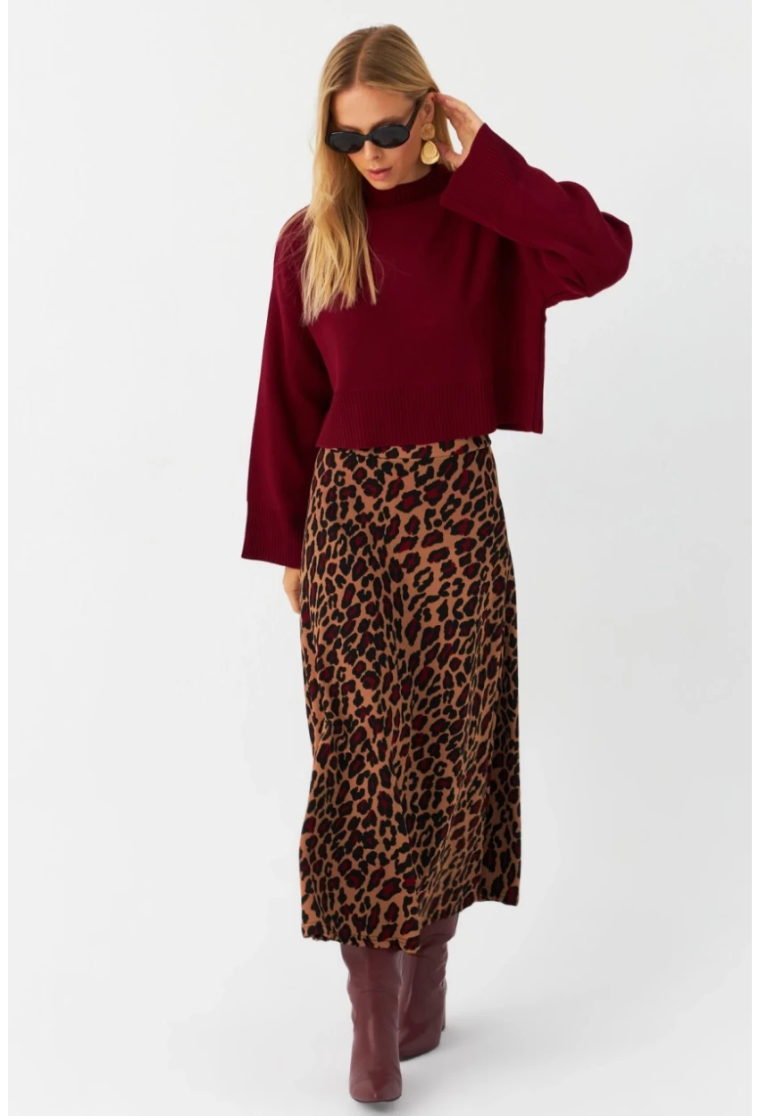 Kadın Camel Desenli Çan Etek LON3007