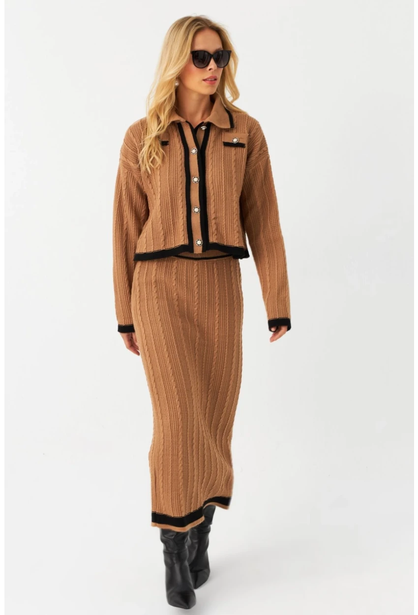 Kadın Camel İkili Alt Üst Triko Takım NUV34