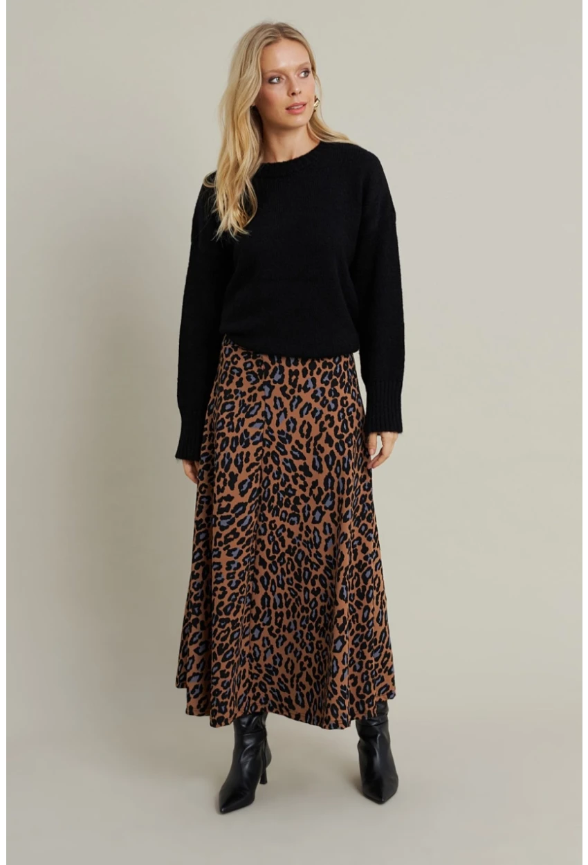 Kadın Camel-İndigo Desenli Çan Etek MLON3007