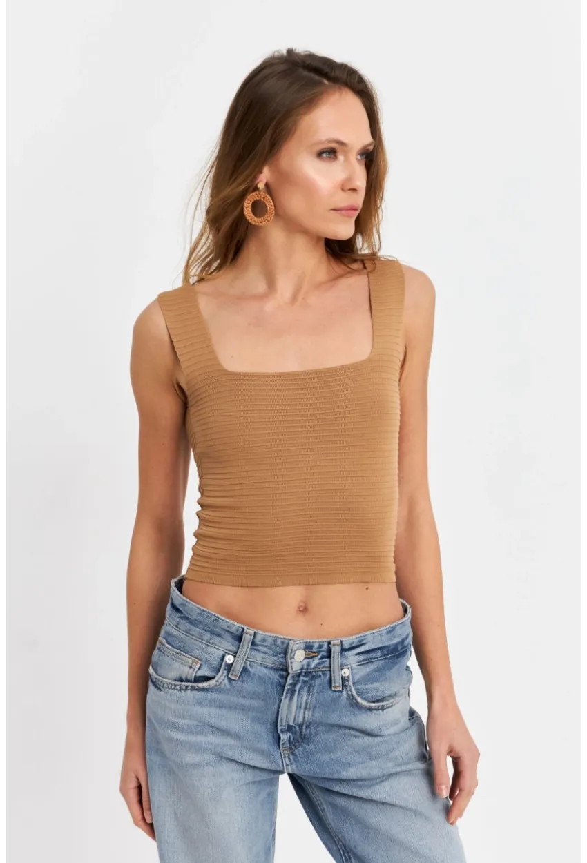 Kadın Camel Kare Yaka Triko Bluz SE8