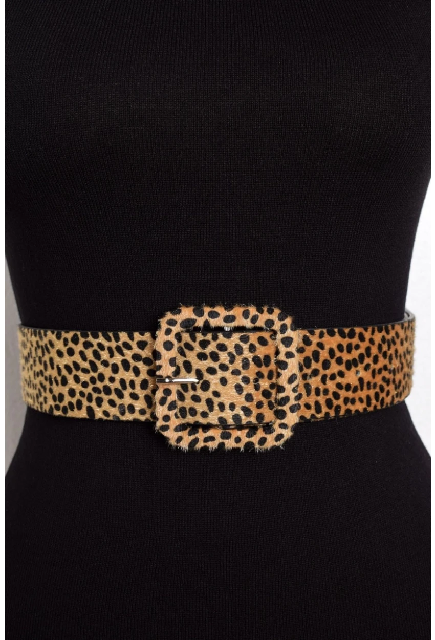 Kadın Camel Leopar Desenli Süet Kemer BE205