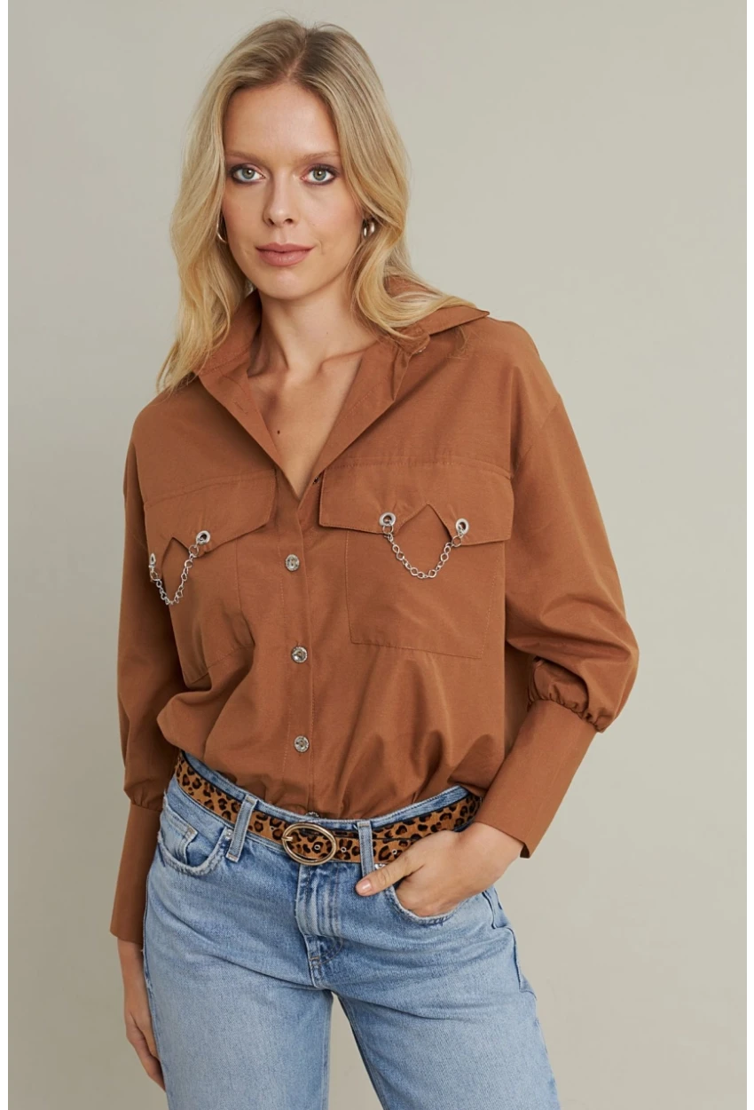 Kadın Camel Metal Detaylı Gömlek ASF13