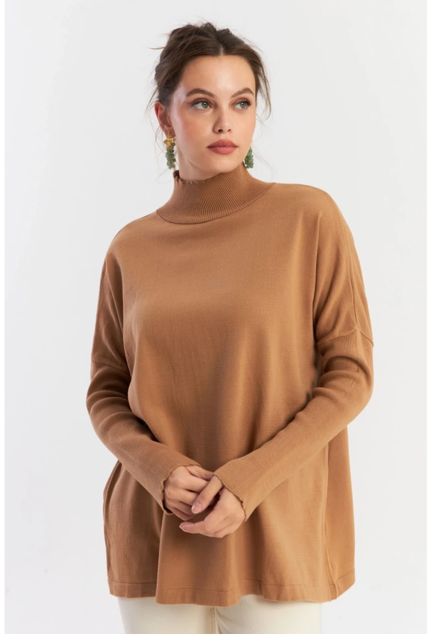 Kadın Camel Salaş Triko Bluz YV289