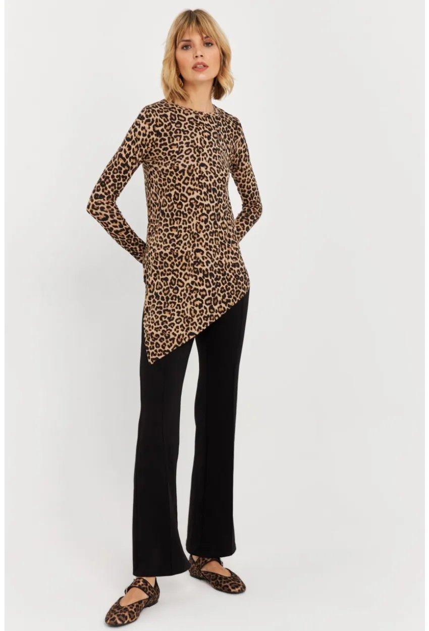 Kadın Camel-Siyah Asimetrik Leopar Tunik MLPP1186-1