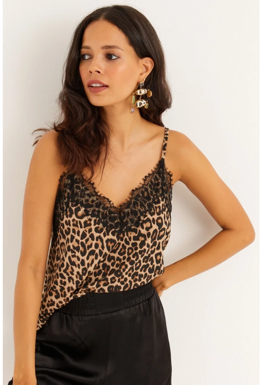 Kadın Camel-Siyah Dantelli Atlet LPP5008