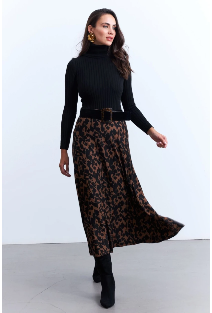 Kadın Camel-Siyah Desenli Çan Etek MLON3007