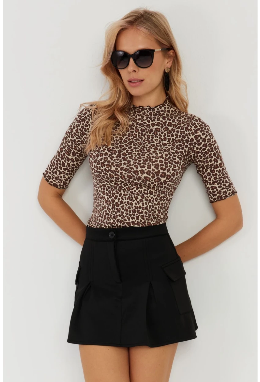 Kadın Camel-Siyah Leopar Desenli Bluz LPP1264