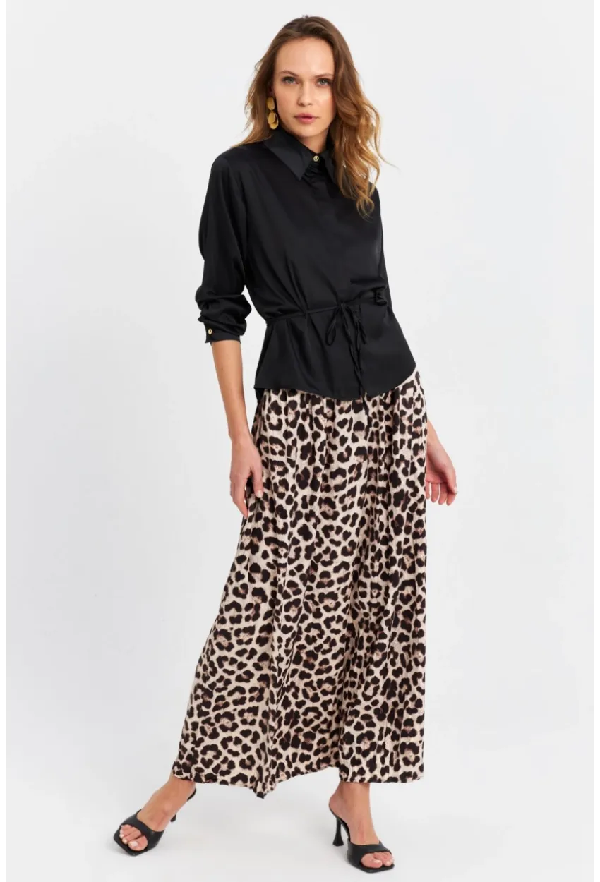 Kadın Camel-Siyah Saten Etek MCAR1105