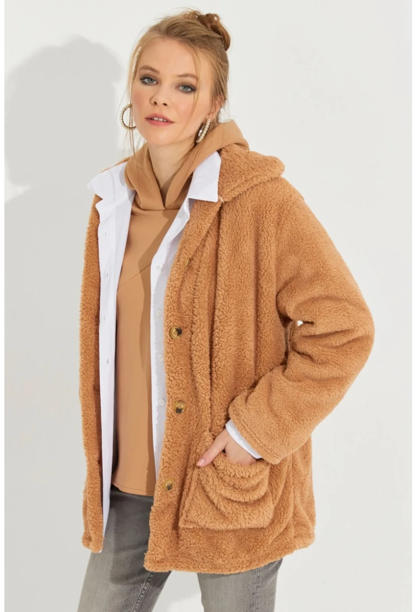 Kadın Camel Teddy Ceket Q980