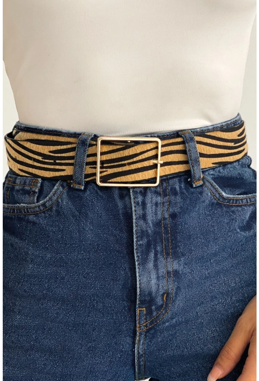 Kadın Camel Zebra Desen Kemer BE608