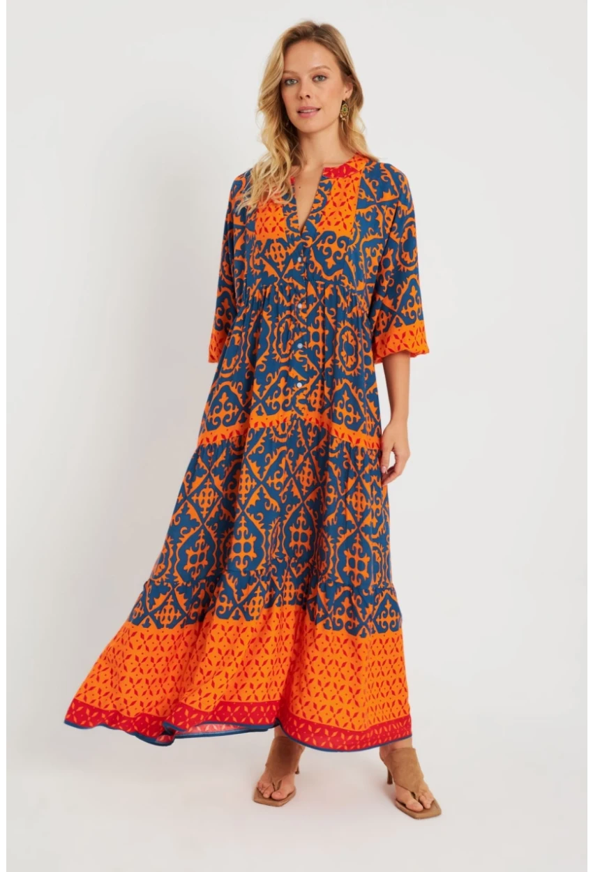 Kadın Desenli Salaş Maxi Elbise Multi Q981