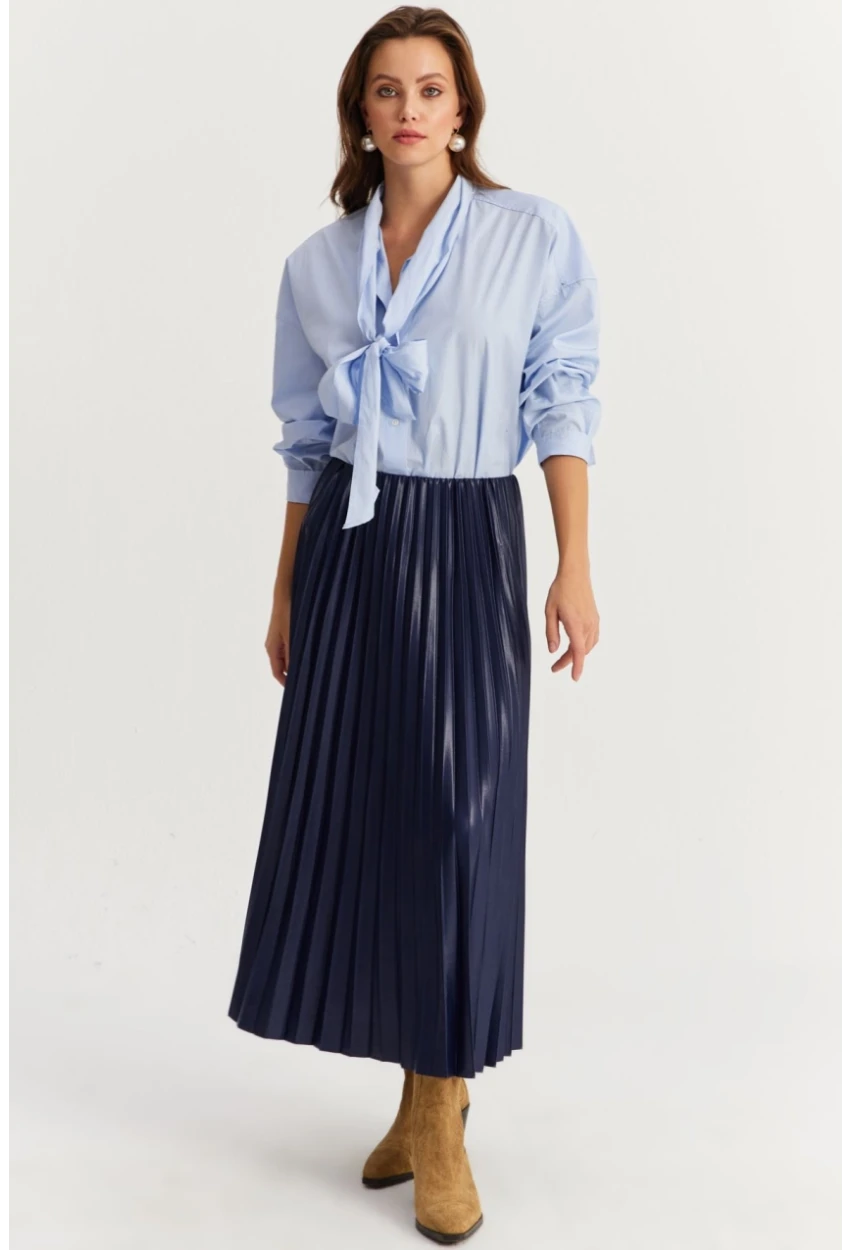 Kadın Eflatun Beli Lastikli Pilise Etek GÇ190