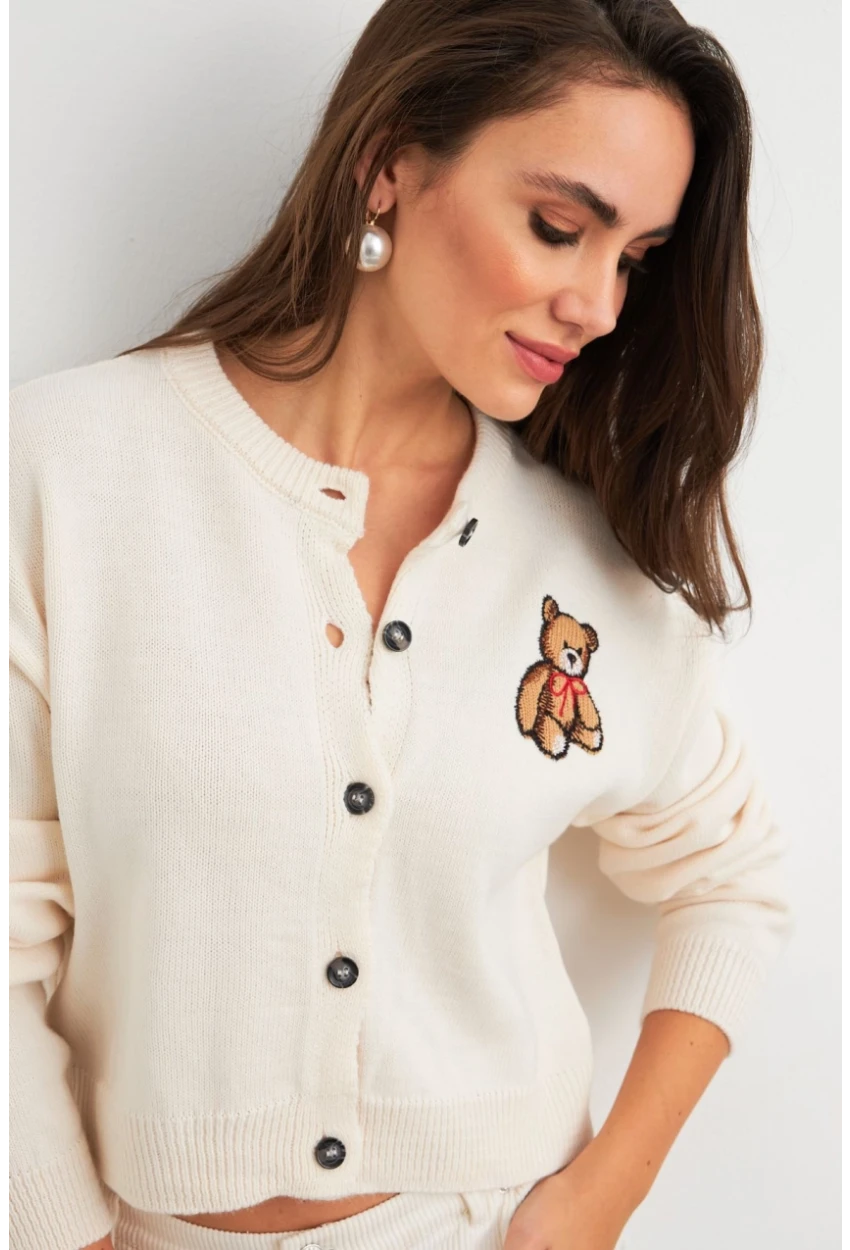 Kadın Ekru Ayıcıklı Hırka TEM99