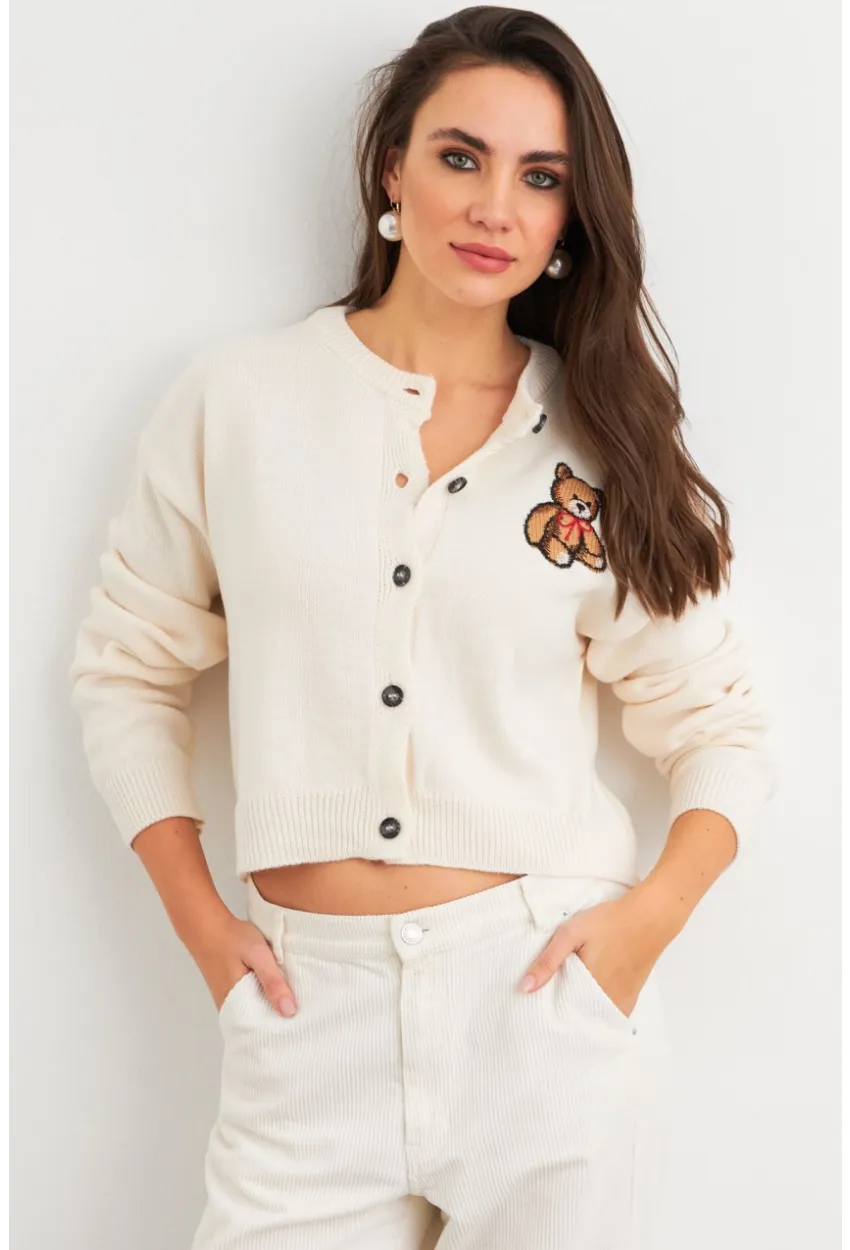 Kadın Ekru Ayıcıklı Hırka TEM99