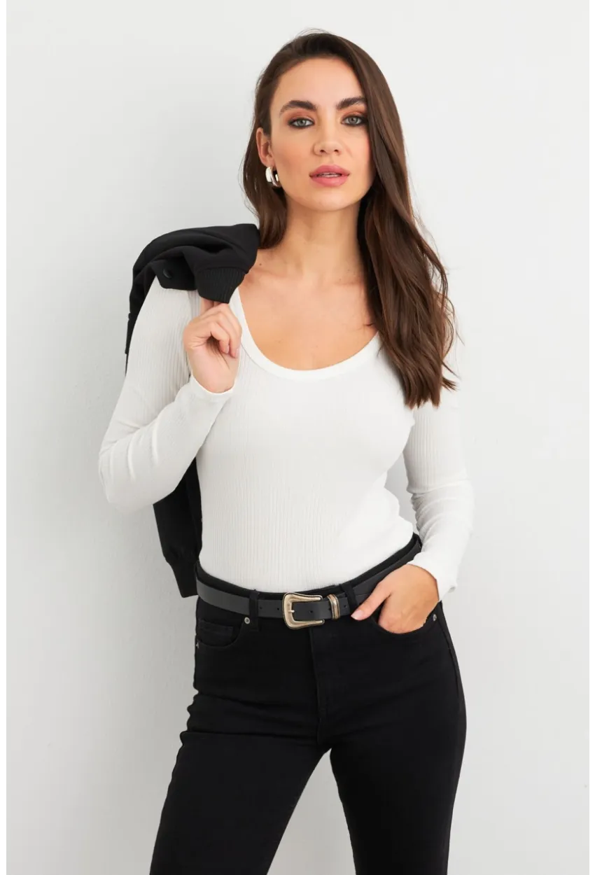 Kadın Ekru Basic Bluz AYD402