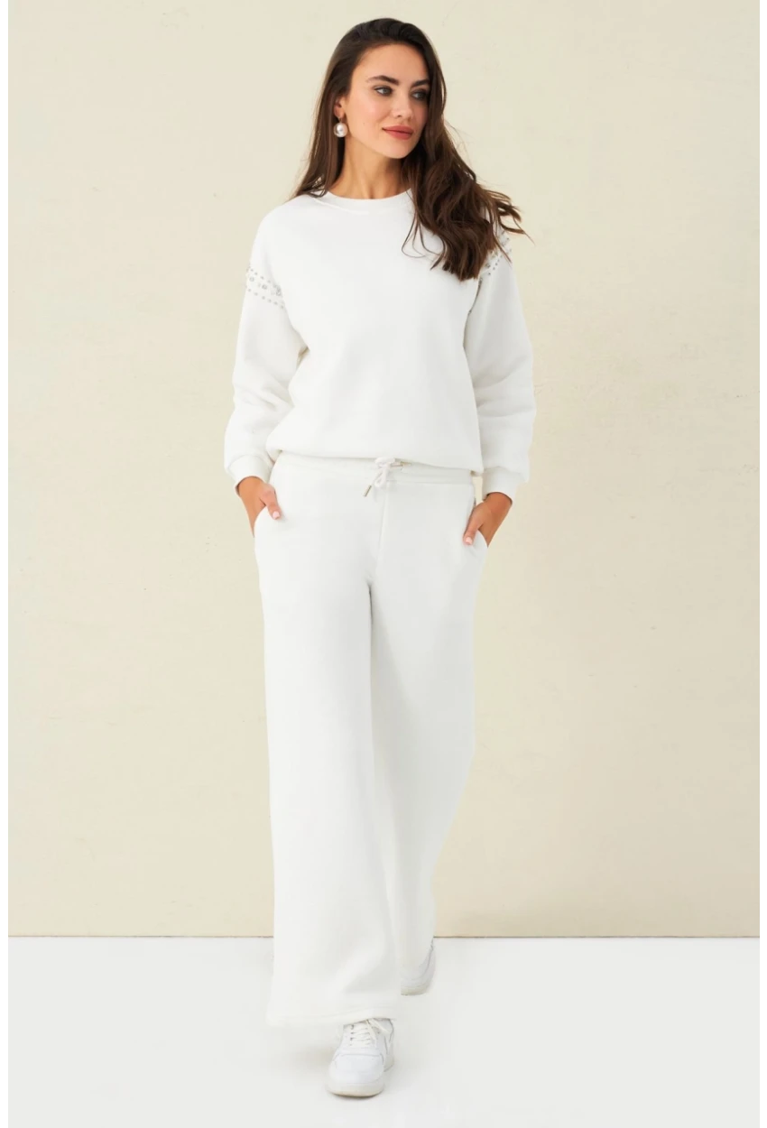 Kadın Ekru Beli Lastikli Palazzo Eşofman Altı ZM30