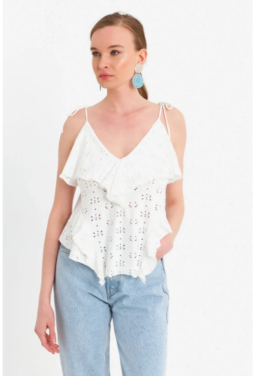Kadın Ekru Brode Bluz SE14