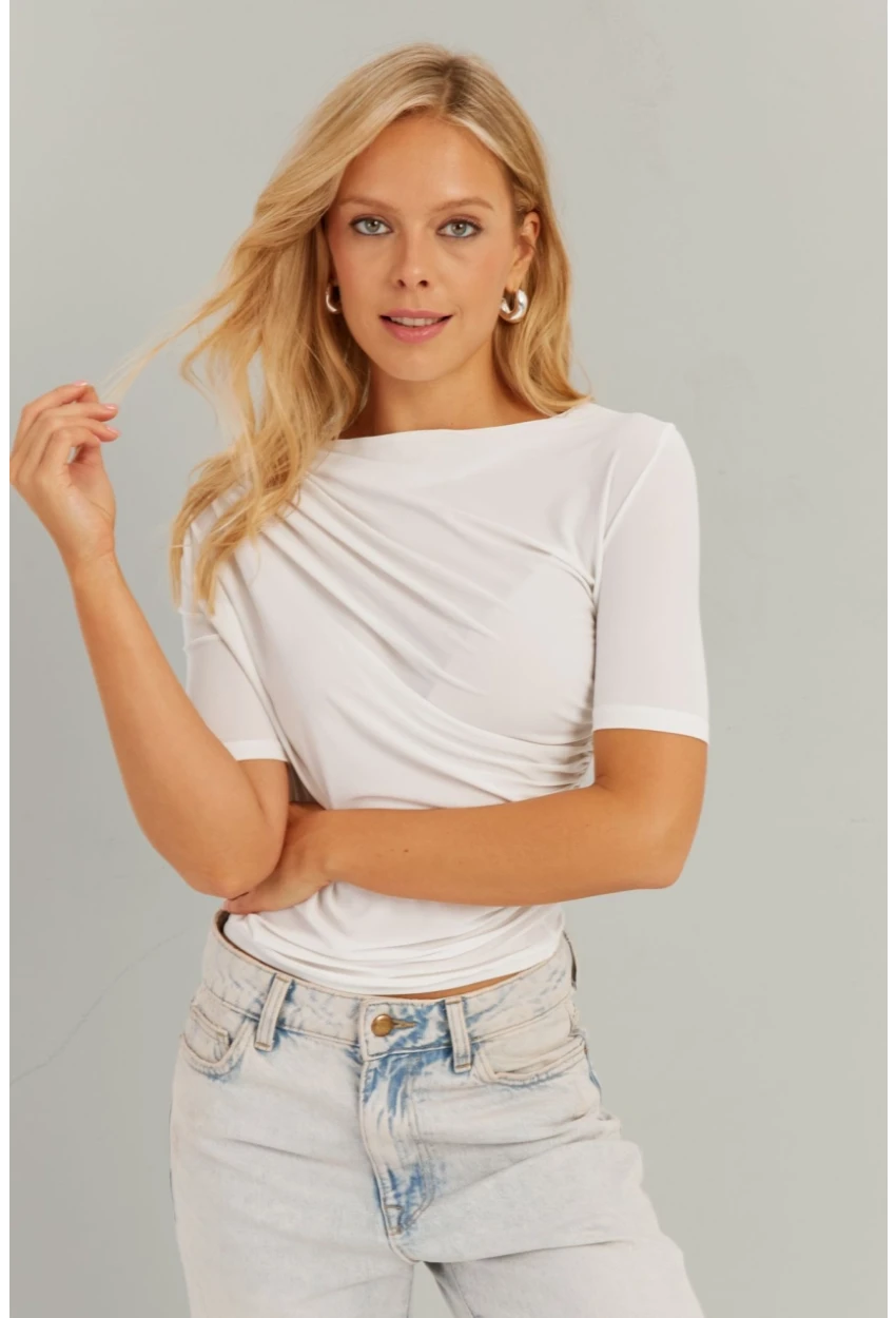 Kadın Ekru Büzgülü Bluz YZ623