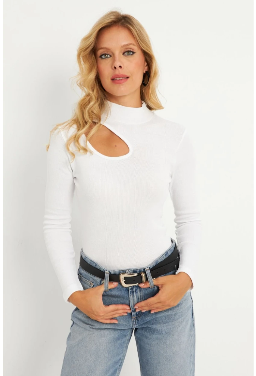 Kadın Ekru Çapraz Yaka Yarım Balıkçı Bluz B1404