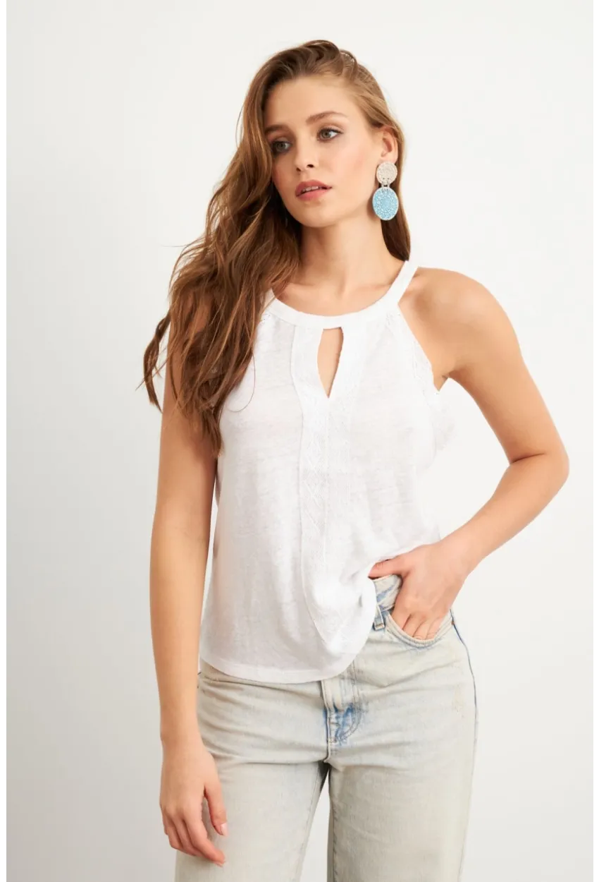 Kadın Ekru Dokuma Şeritli Bluz RX450