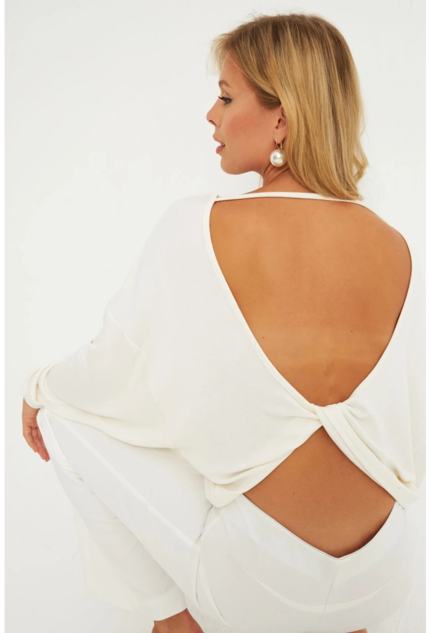 Kadın Ekru Düğüm Detaylı Bluz GÇ176