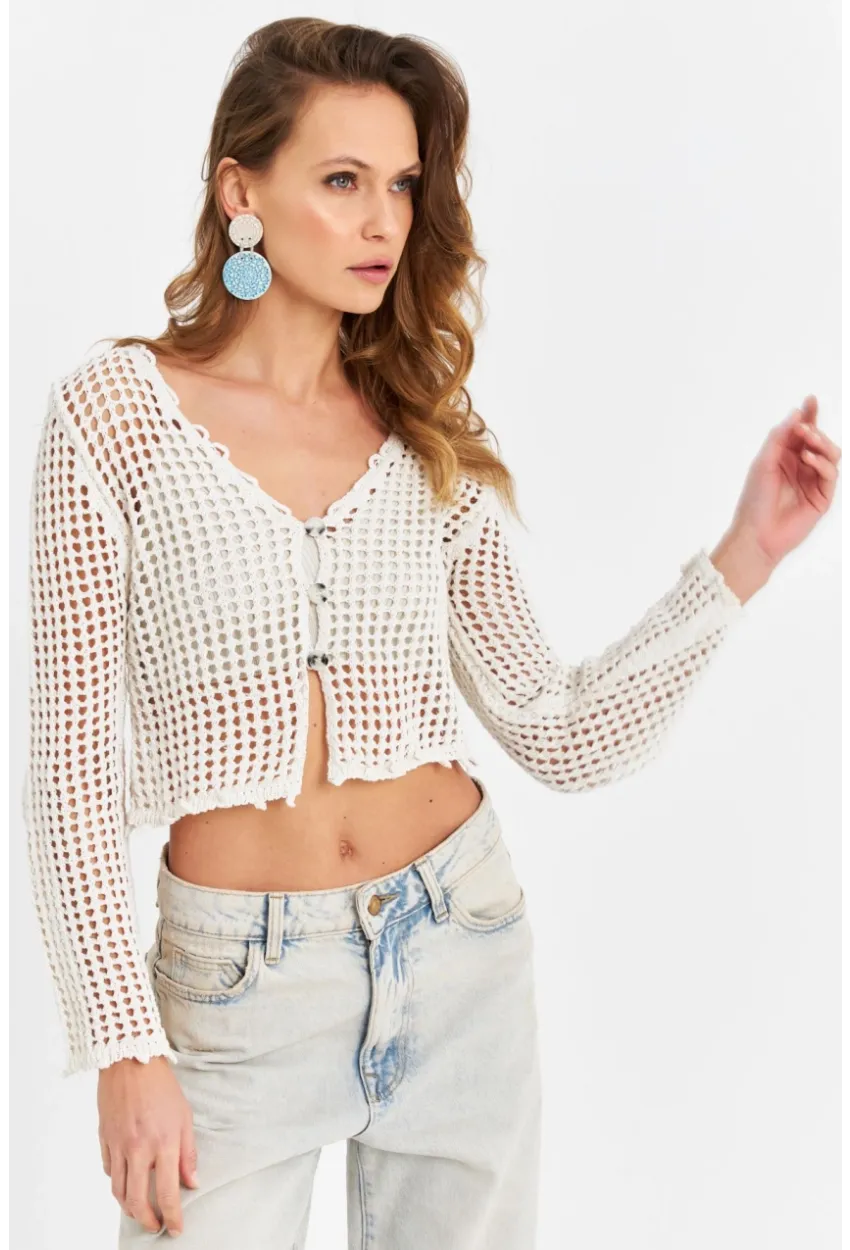 Kadın Ekru File Hırka DS201