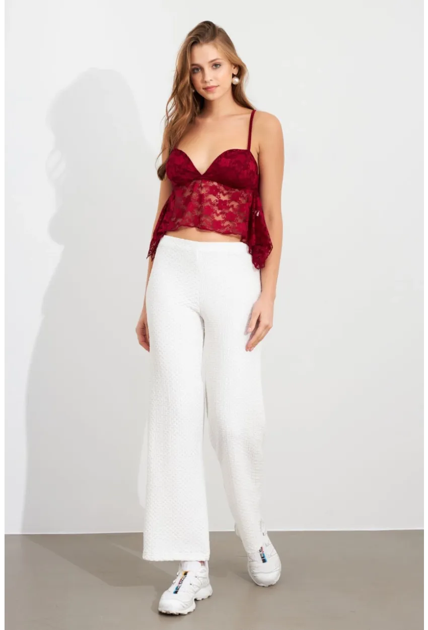 Kadın Ekru Gofre Pantolon ZH326