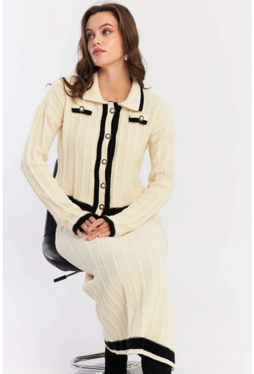 Kadın Ekru İkili Alt Üst Triko Takım NUV34