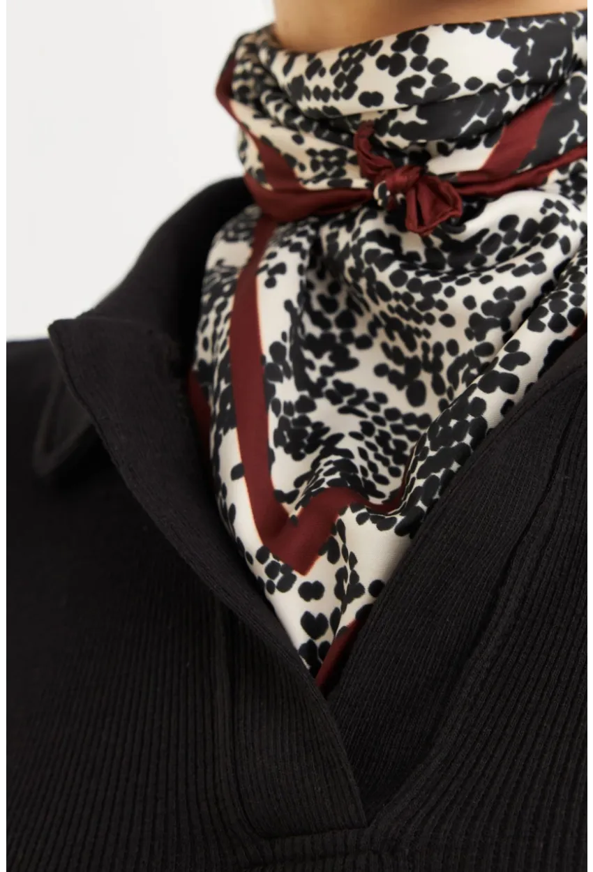 Kadın Ekru-Kahve Saten Fular FİR100