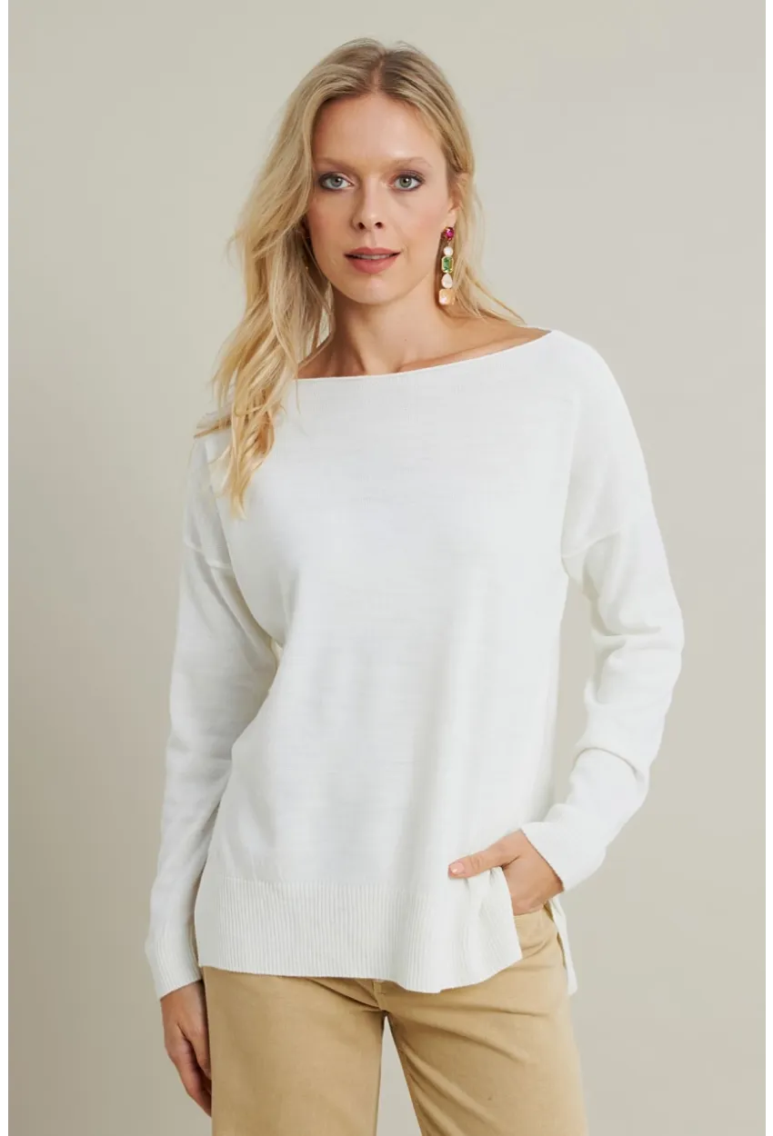 Kadın Ekru Kayık Yaka Triko Bluz MYİL561