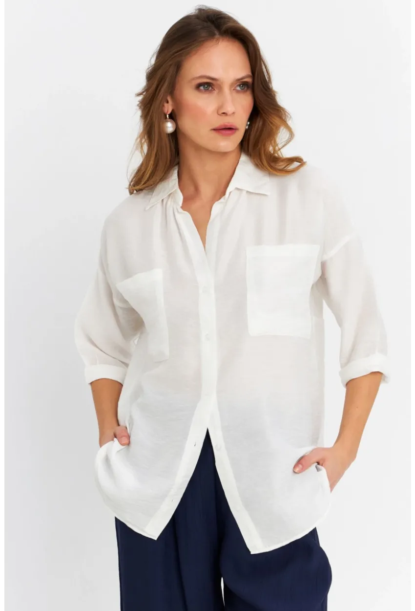 Kadın Ekru Keten Gömlek MELT170