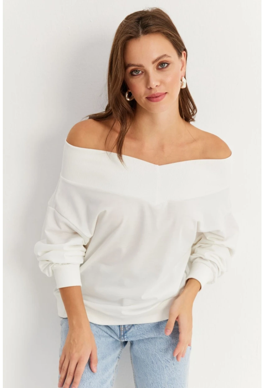 Kadın Ekru Kısa Sweatshirt TF16