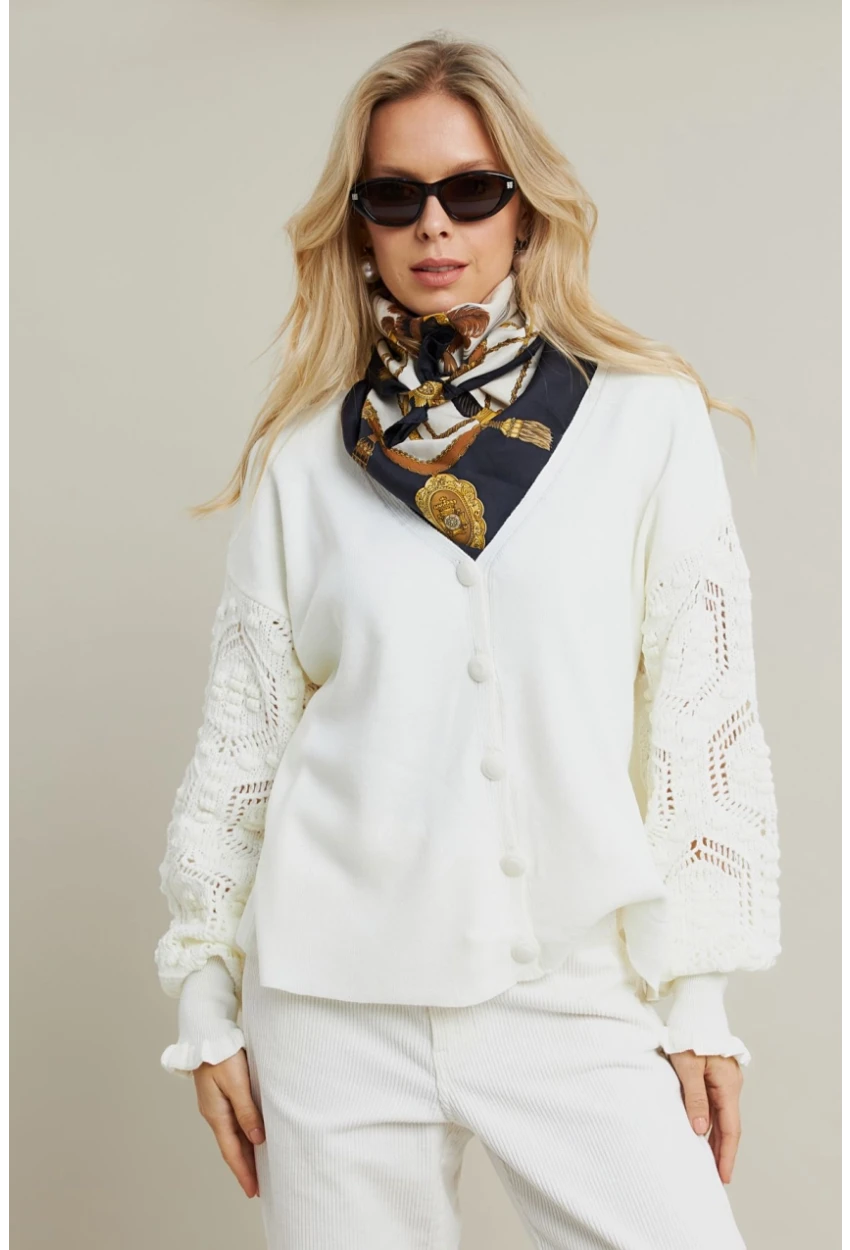 Kadın Ekru Kolları Örme Hırka MSE800