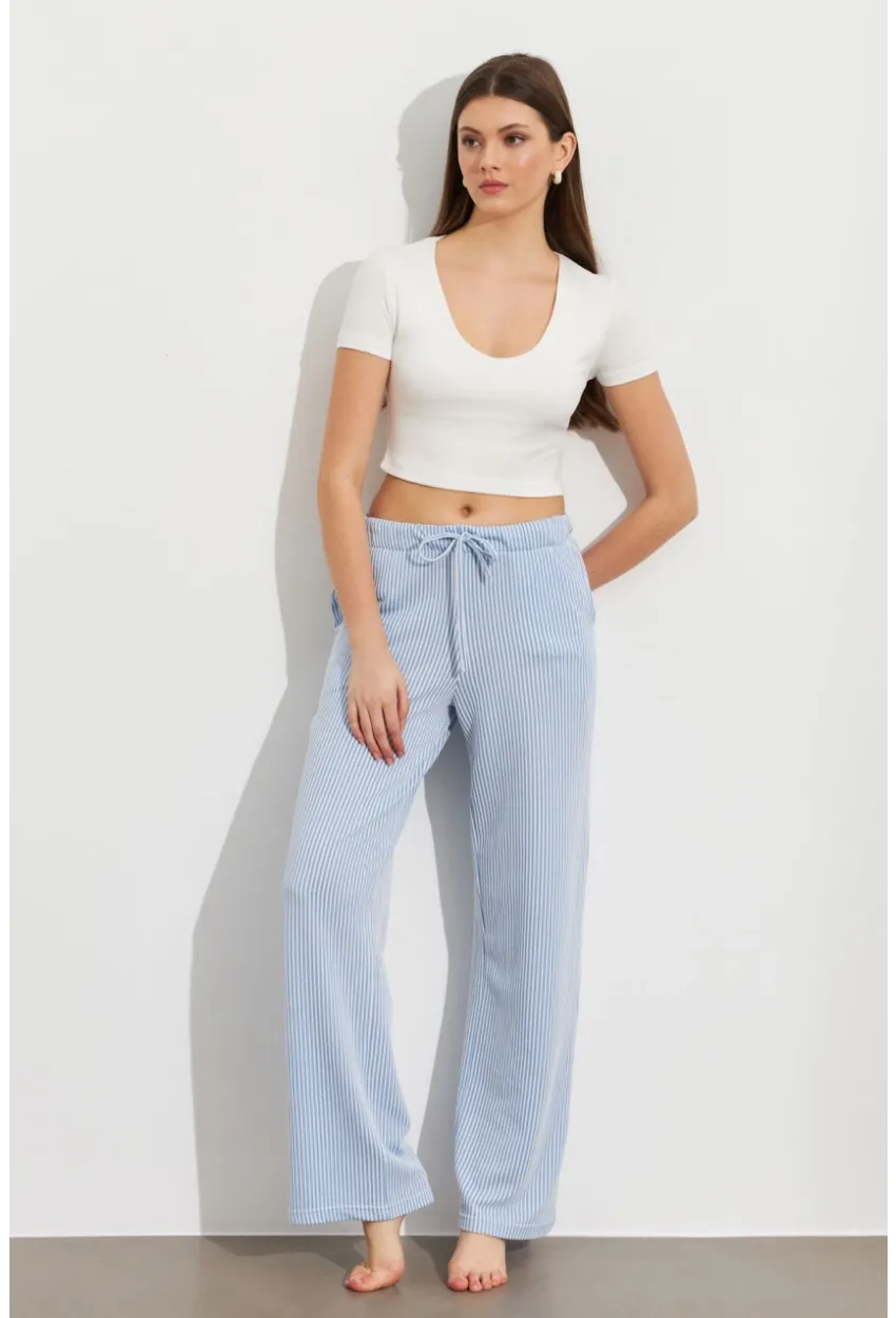 Kadın Ekru-Mavi Çizgili Eşofman Altı ATS80146