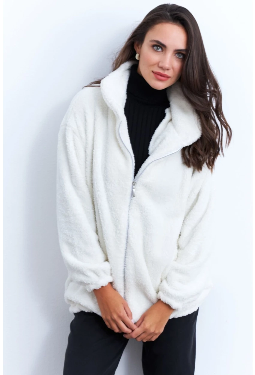 Kadın Ekru Peluş Mont LYT58
