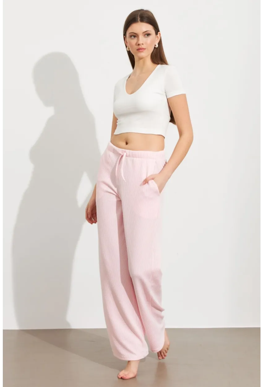 Kadın Ekru-Pembe Çizgili Eşofman Altı ATS80146