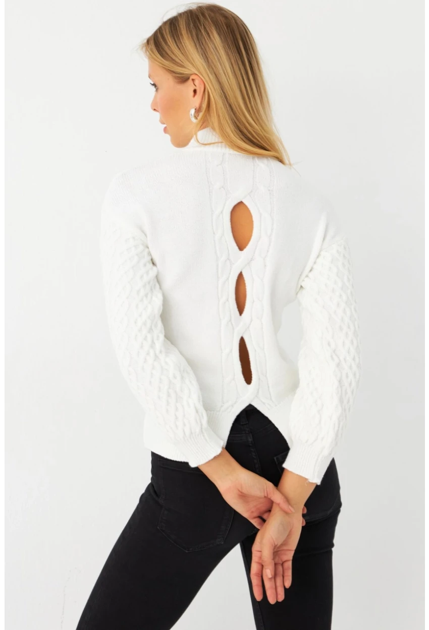 Kadın Ekru Pencereli Kazak SE4