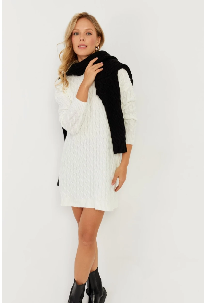 Kadın Ekru Saç Örgülü Triko Tunik KZ2505