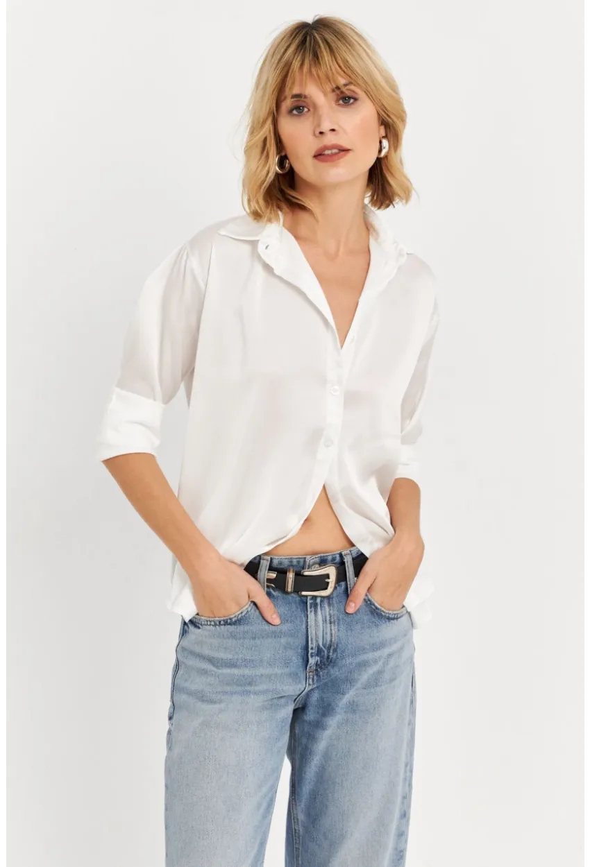 Kadın Ekru Saten Gömlek ELT8051